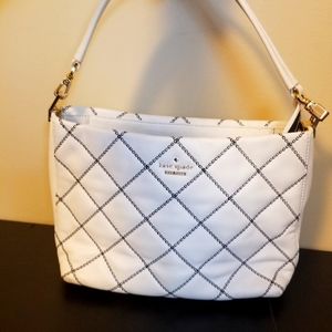 KATE SPADE White Leather Diamond Stitch Handbag